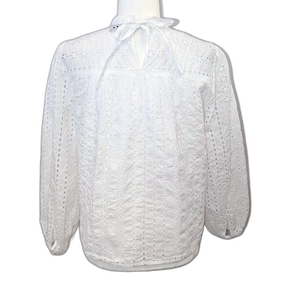 J. Crew | High Neck Long Sleeve White Eyelet Blouse | Size Medium - Picture 5 of 16